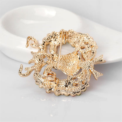 Cubic Zirconia & Goldtone Botany Bow & Reindeer Brooch