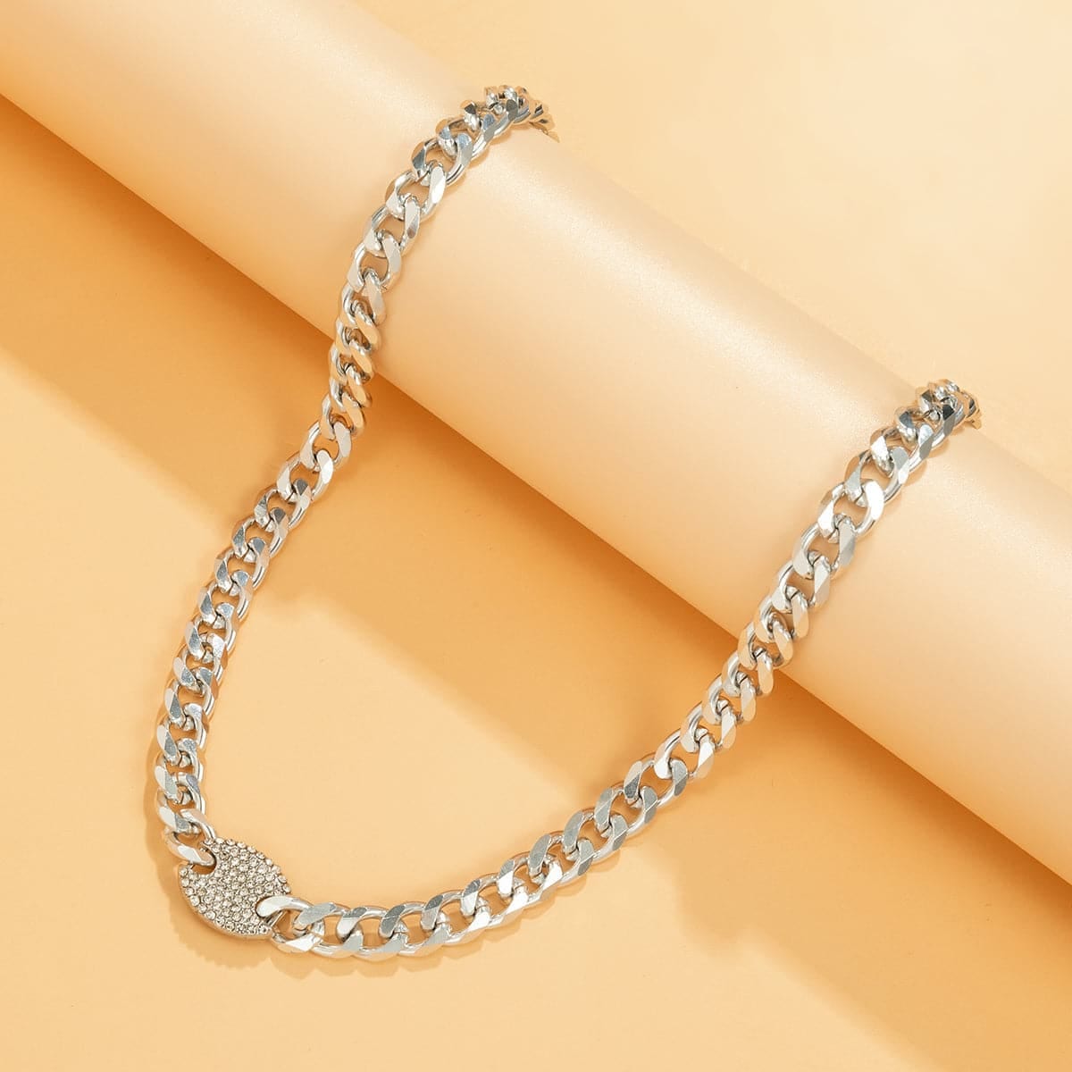 Cubic Zirconia & Silvertone Oval Cable Chain Necklace