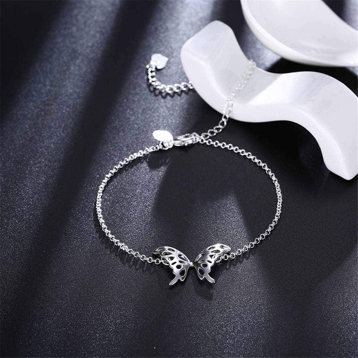 Silvertone Openwork Butterfly Anklet