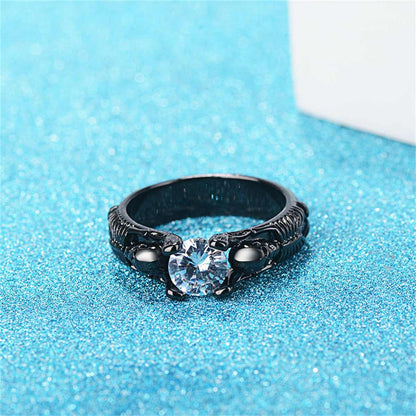 Crystal & Black-Tone Skeleton Ring-5
