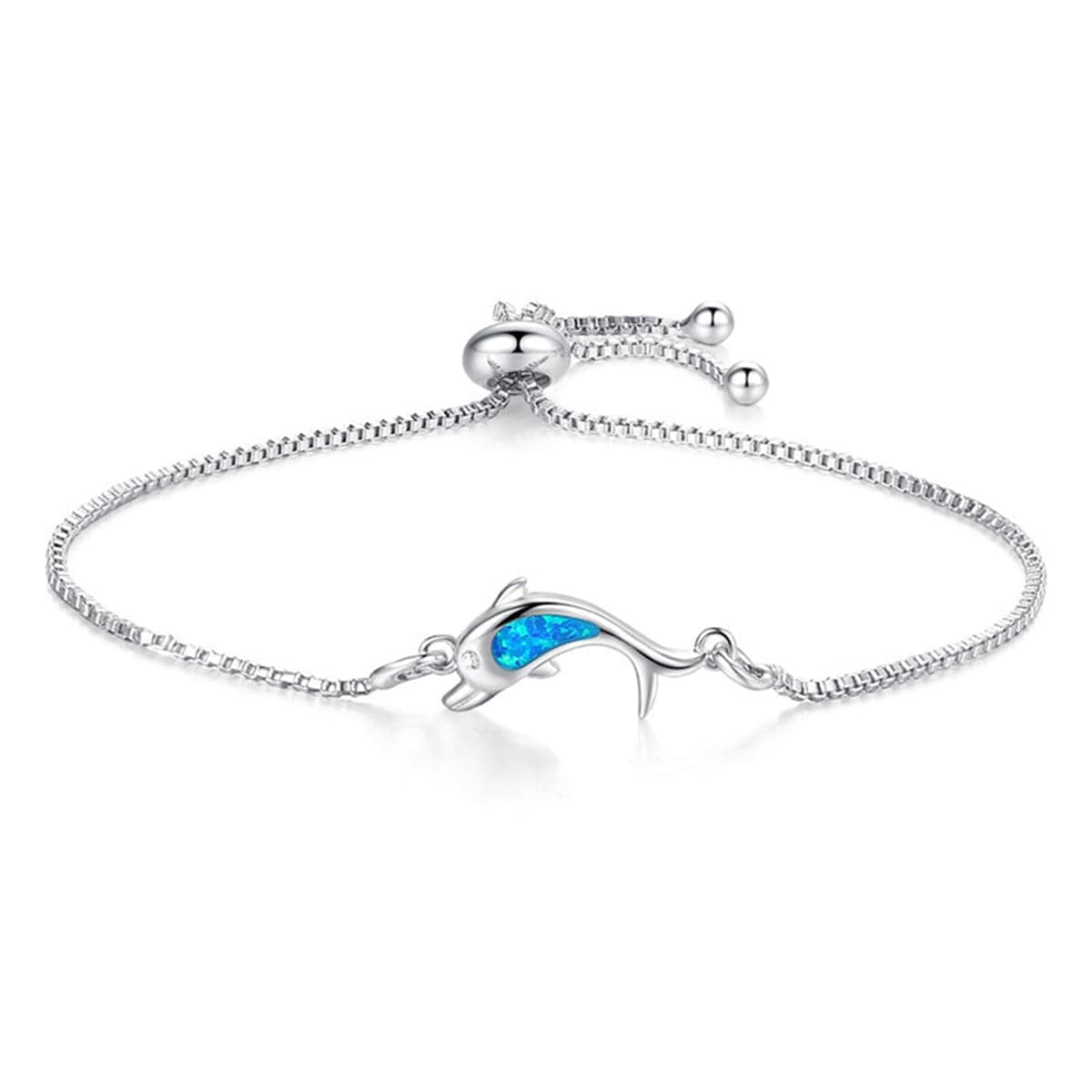 Blue Opal & Silvertone Dolphin Adjustable Bracelet