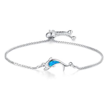 Blue Opal & Silvertone Dolphin Adjustable Bracelet