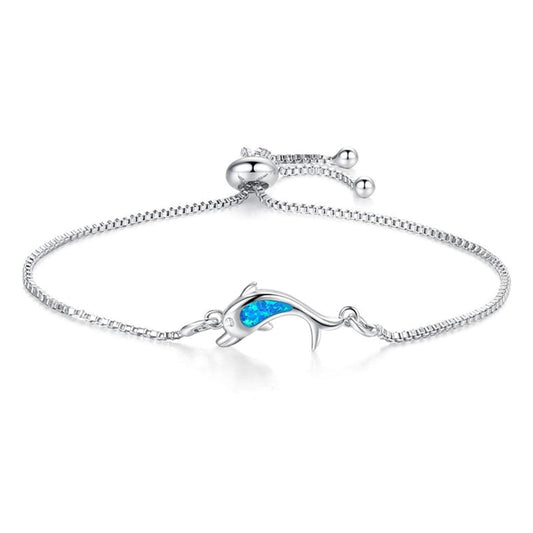 Blue Opal & Silvertone Dolphin Adjustable Bracelet