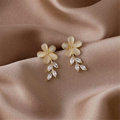 Crystal & Cat's Eye Floral Drop Earrings