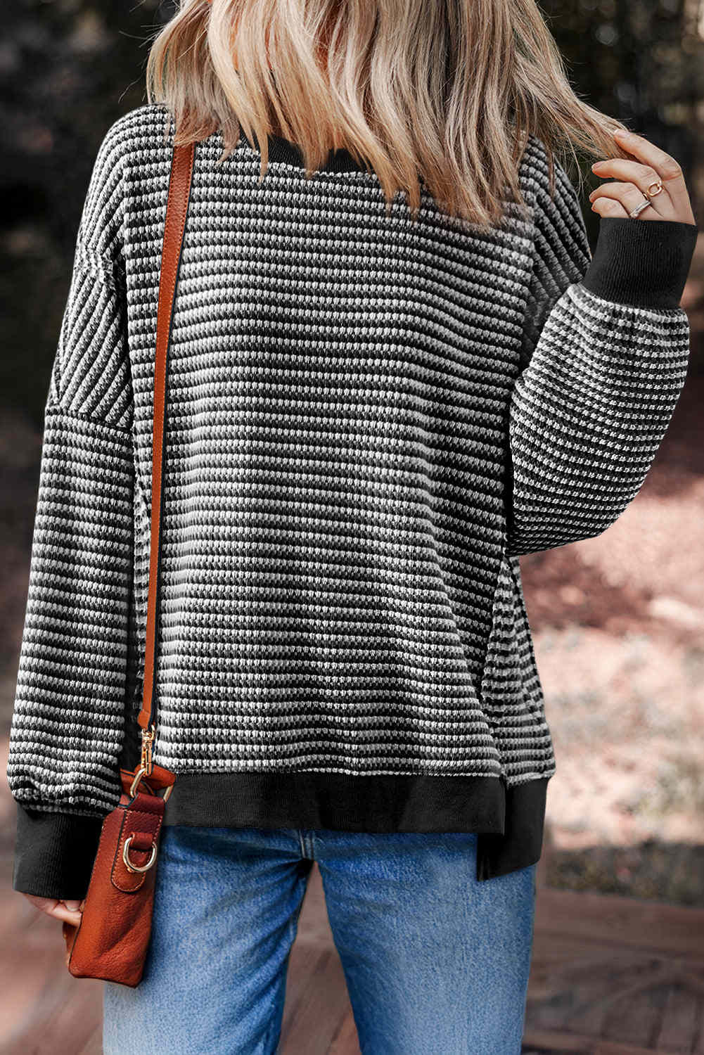 Hattie Sleeve Oversize Top Long Sleeve Top - Black Stripe / L - 12/14