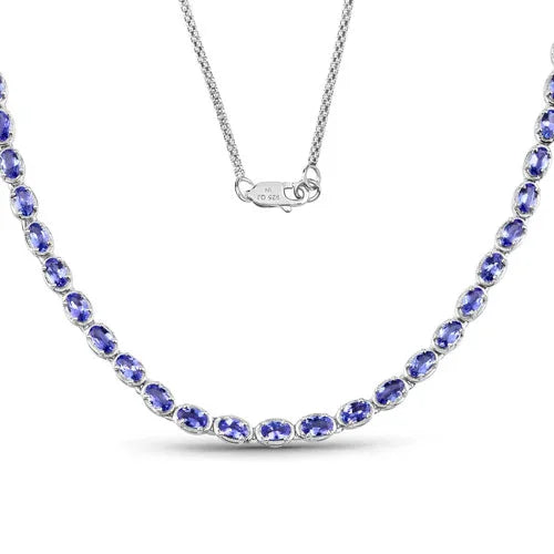 10.00 Ct Oval Purple Tanzanite Prong Silver Eternity Necklace