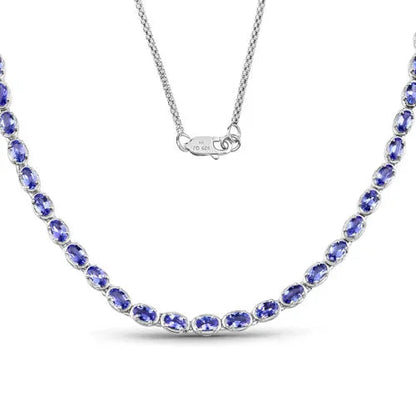 10.00 Ct Oval Purple Tanzanite Prong Silver Eternity Necklace