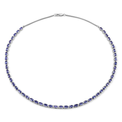 10.00 Ct Oval Purple Tanzanite Prong Silver Eternity Necklace