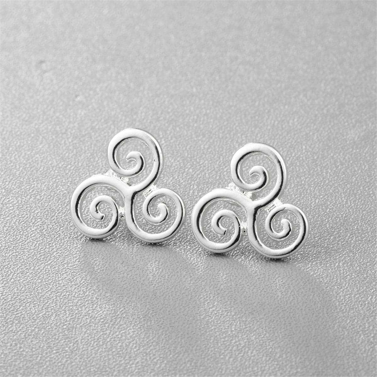 Silvertone Open Swirls Stud Earrings