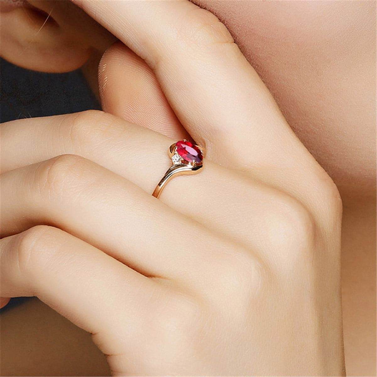 Red Crystal & Cubic Zironia Rose Goldtone Adjustable Oval-Cut Ring