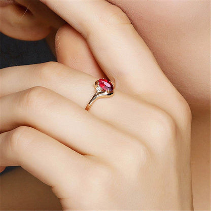 Red Crystal & Cubic Zironia Rose Goldtone Adjustable Oval-Cut Ring