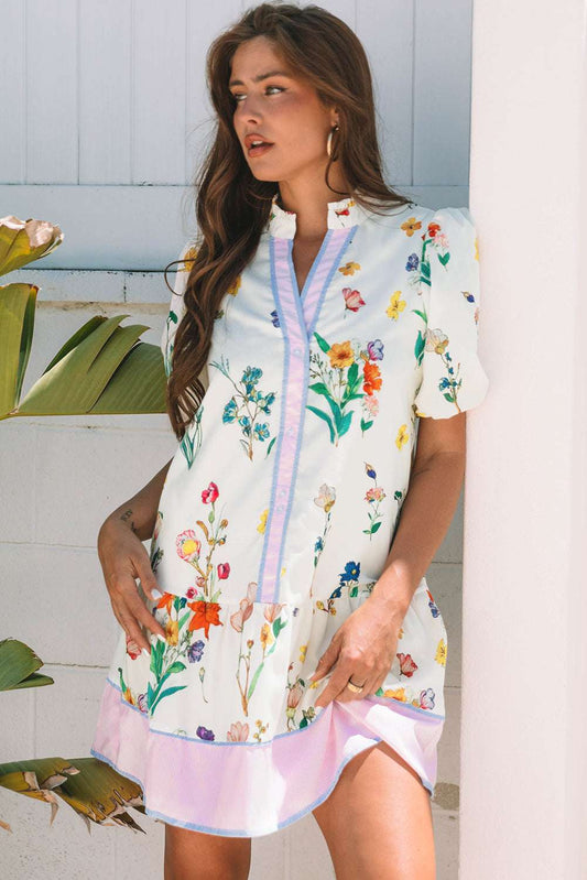 Threaded Pear Harlee Floral Short Puff Sleeve Dress