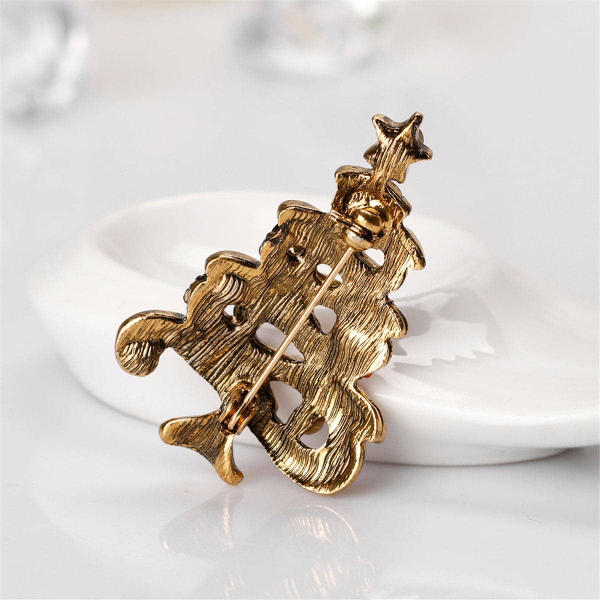 Cubic Zirconia & Goldtone Christmas Tree Brooch-2