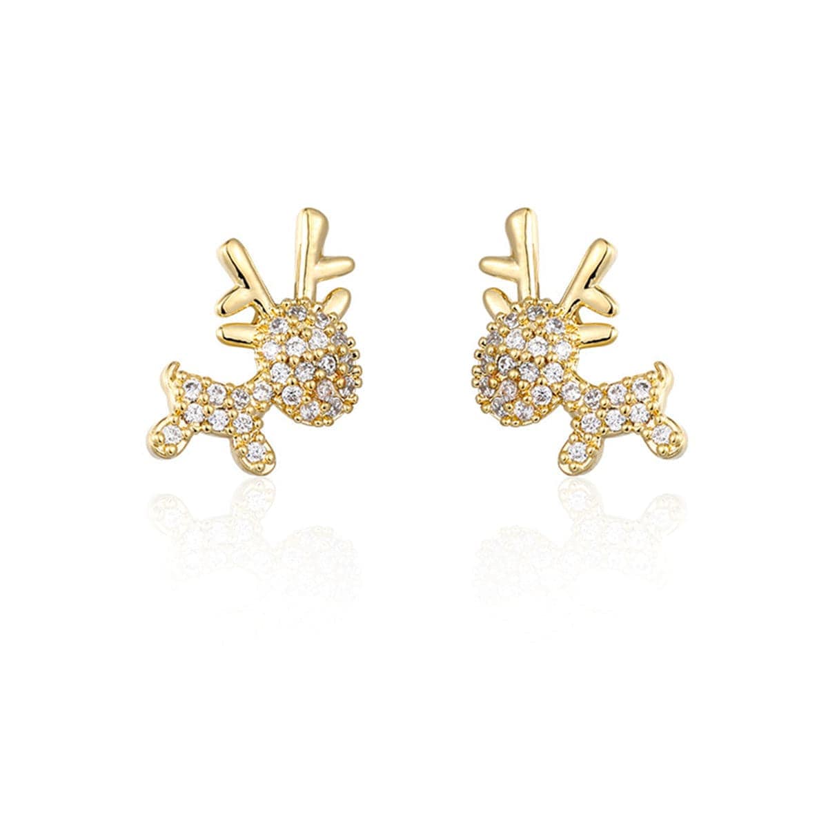 Cubic Zirconia & Goldtone Reindeer Stud Earrings-1