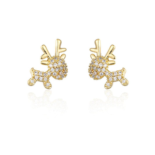 Cubic Zirconia & Goldtone Reindeer Stud Earrings-1