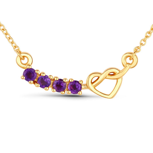 0.24 Ct Round Purple Amethyst Prong 18K Gold Plated Silver Heart & Infinity Necklace