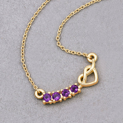0.24 Ct Round Purple Amethyst Prong 18K Gold Plated Silver Heart & Infinity Necklace
