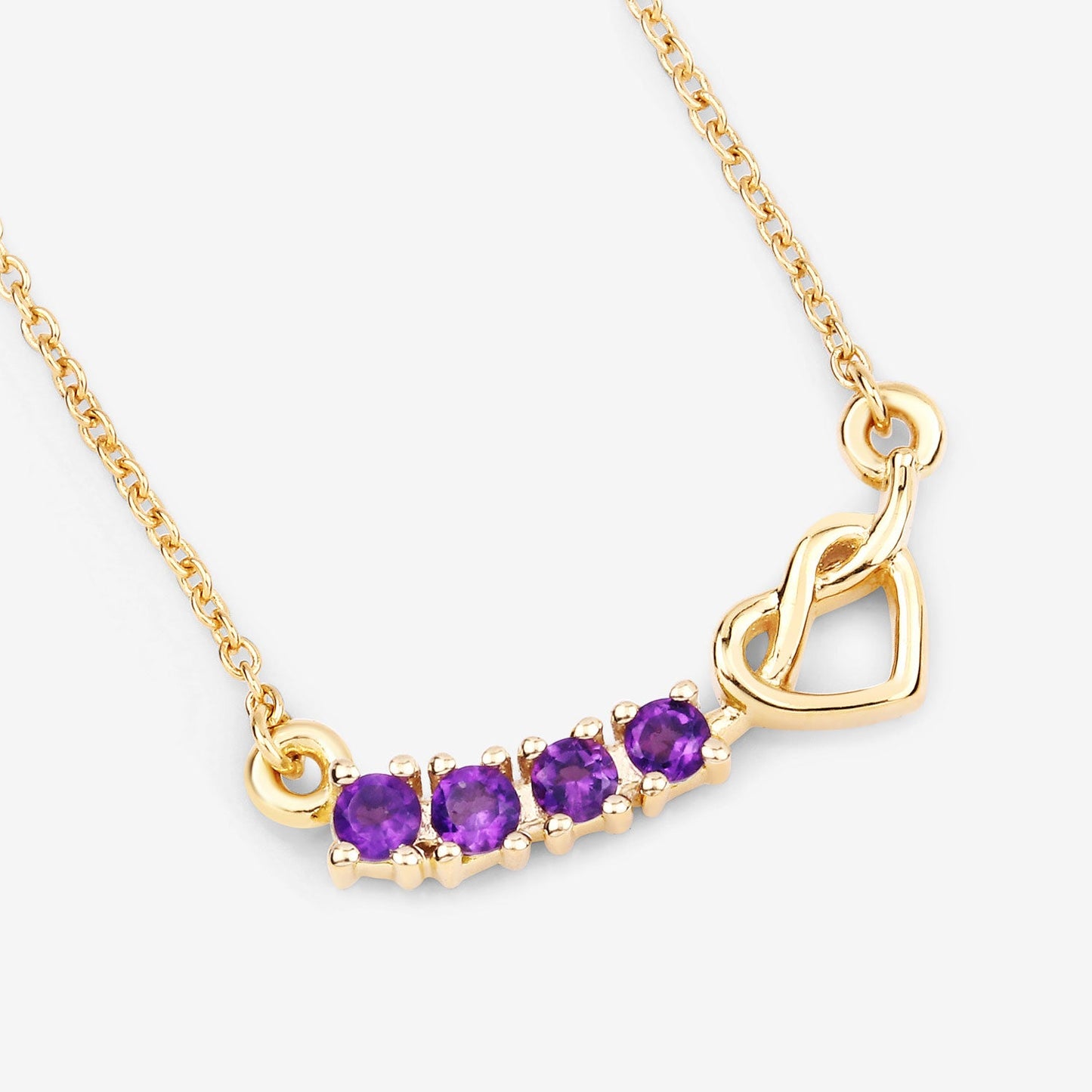 0.24 Ct Round Purple Amethyst Prong 18K Gold Plated Silver Heart & Infinity Necklace