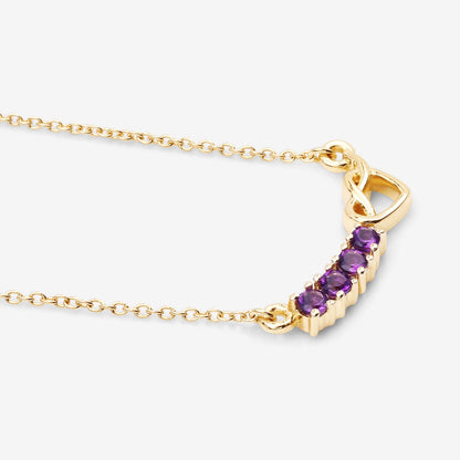 0.24 Ct Round Purple Amethyst Prong 18K Gold Plated Silver Heart & Infinity Necklace