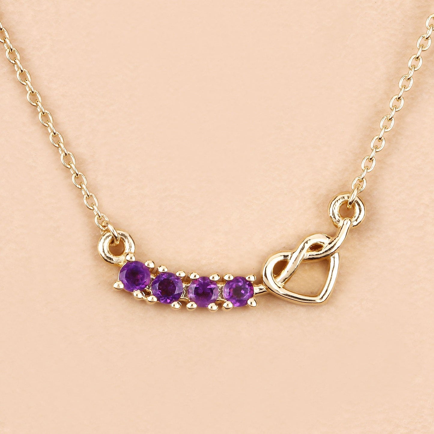 0.24 Ct Round Purple Amethyst Prong 18K Gold Plated Silver Heart & Infinity Necklace