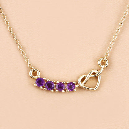0.24 Ct Round Purple Amethyst Prong 18K Gold Plated Silver Heart & Infinity Necklace