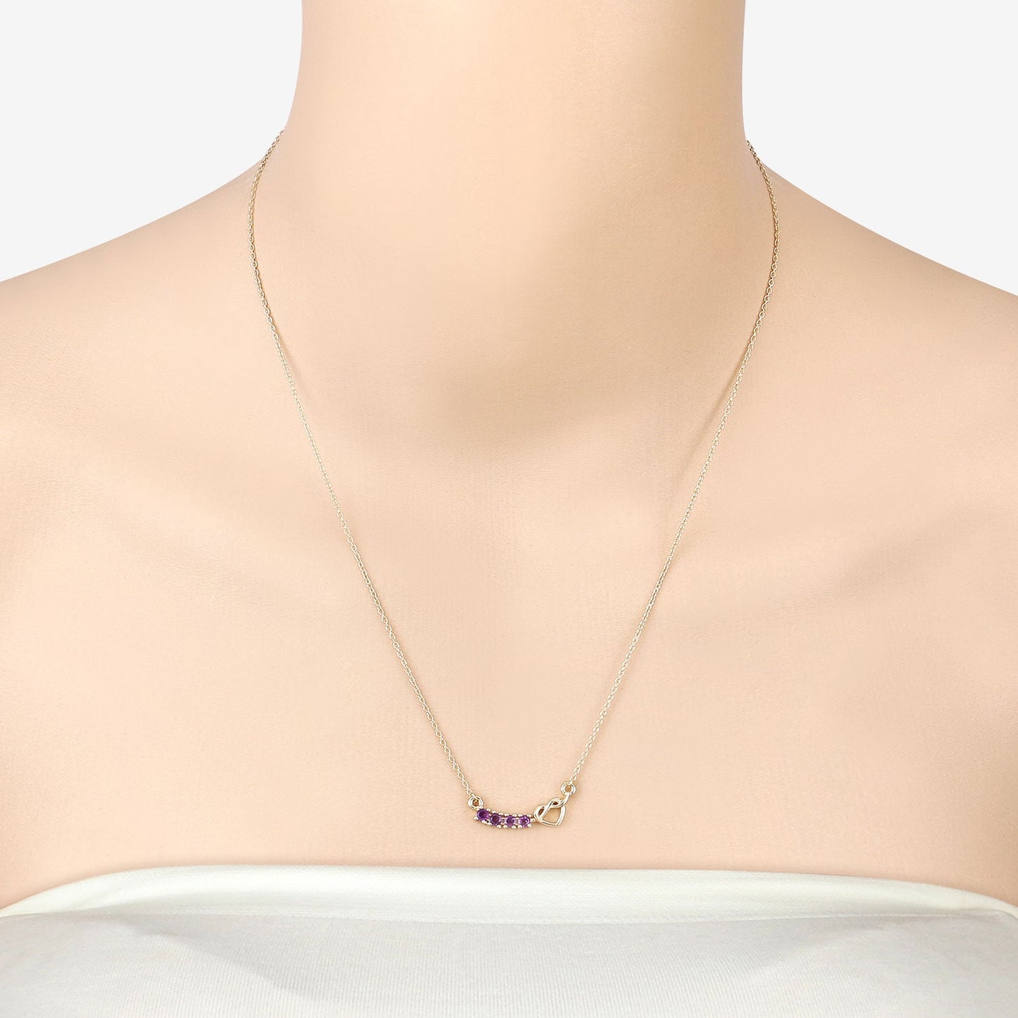 0.24 Ct Round Purple Amethyst Prong 18K Gold Plated Silver Heart & Infinity Necklace
