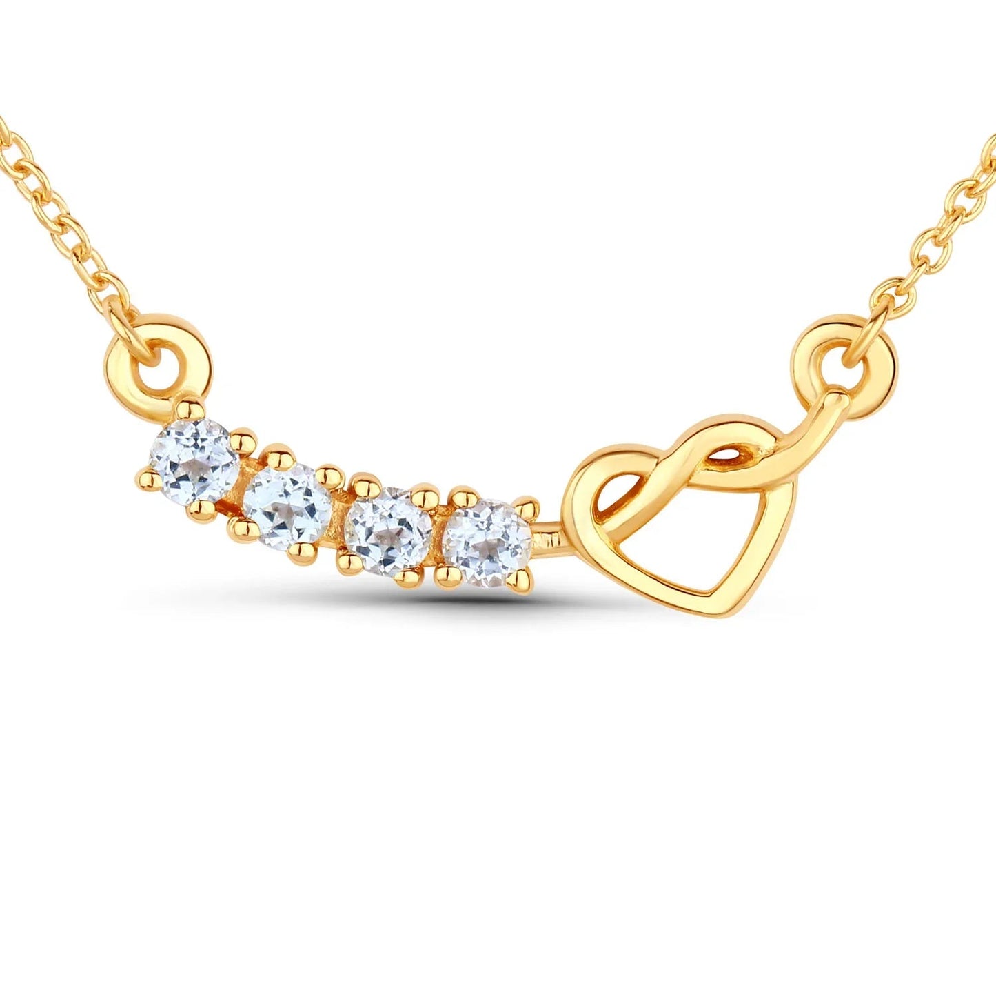 0.24 Ct Round Blue Aquamarine Prong 18K Gold Plated Silver Heart & Infinity Necklace