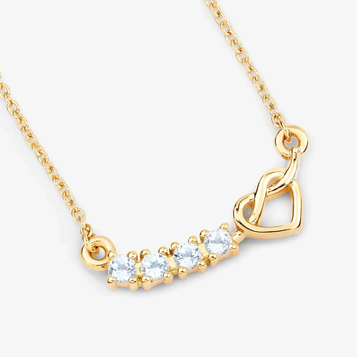 0.24 Ct Round Blue Aquamarine Prong 18K Gold Plated Silver Heart & Infinity Necklace