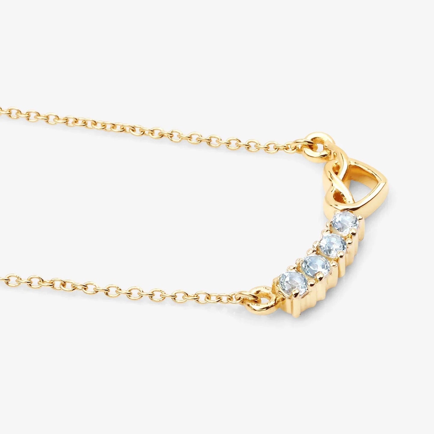 0.24 Ct Round Blue Aquamarine Prong 18K Gold Plated Silver Heart & Infinity Necklace
