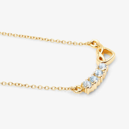 0.24 Ct Round Blue Aquamarine Prong 18K Gold Plated Silver Heart & Infinity Necklace