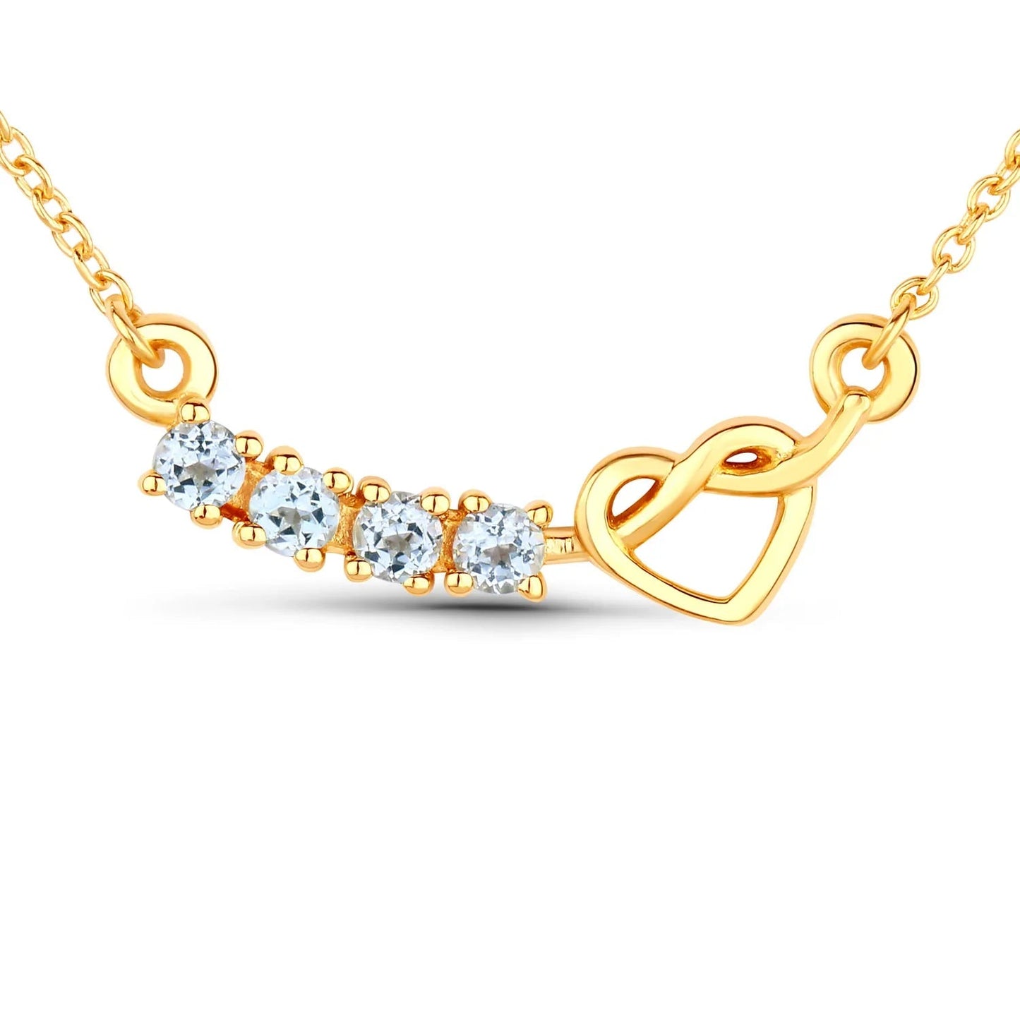 0.30 Ct Round Blue Topaz Prong 18K Gold Plated Silver Heart & Infinity Necklace