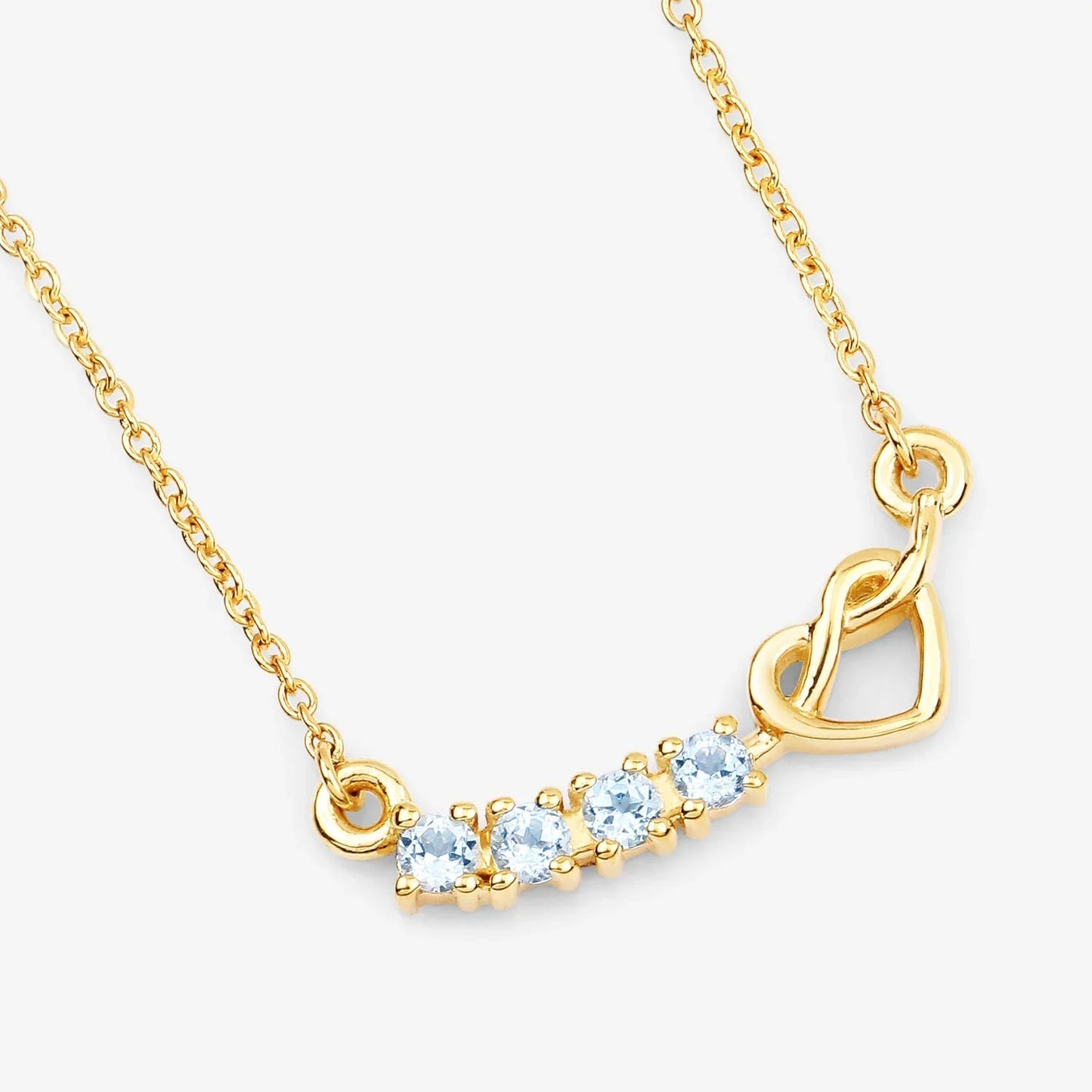 0.30 Ct Round Blue Topaz Prong 18K Gold Plated Silver Heart & Infinity Necklace