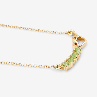 0.28 Ct Round Green Peridot Prong 18K Gold Plated Silver Heart & Infinity Necklace
