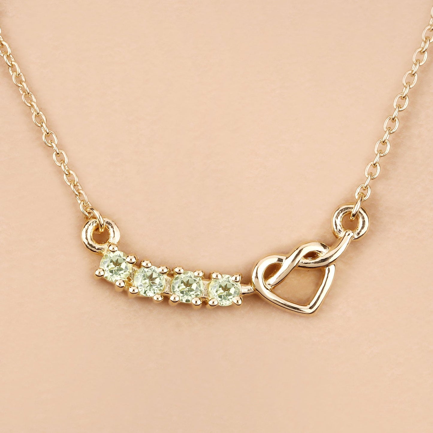 0.28 Ct Round Green Peridot Prong 18K Gold Plated Silver Heart & Infinity Necklace