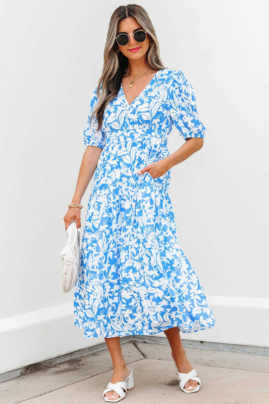 Threaded Pear Shannon Floral V Neck Long Dress