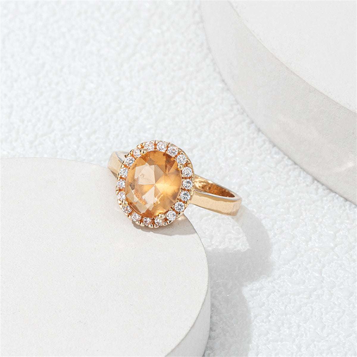 Champagne Crystal & Cubic Zirconia Pavé Halo Oval-Cut Ring-3