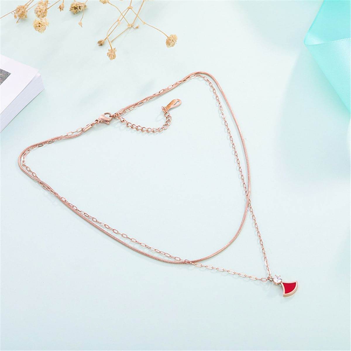Cubic Zirconia & Rose Goldtone Layered Pendant Necklace