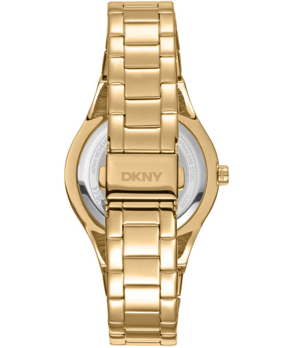 Dkny Women Watch, Gold Color Case, Silver Dial, Gold Color Metal Bracelet, 3 Hands, 5 Atm