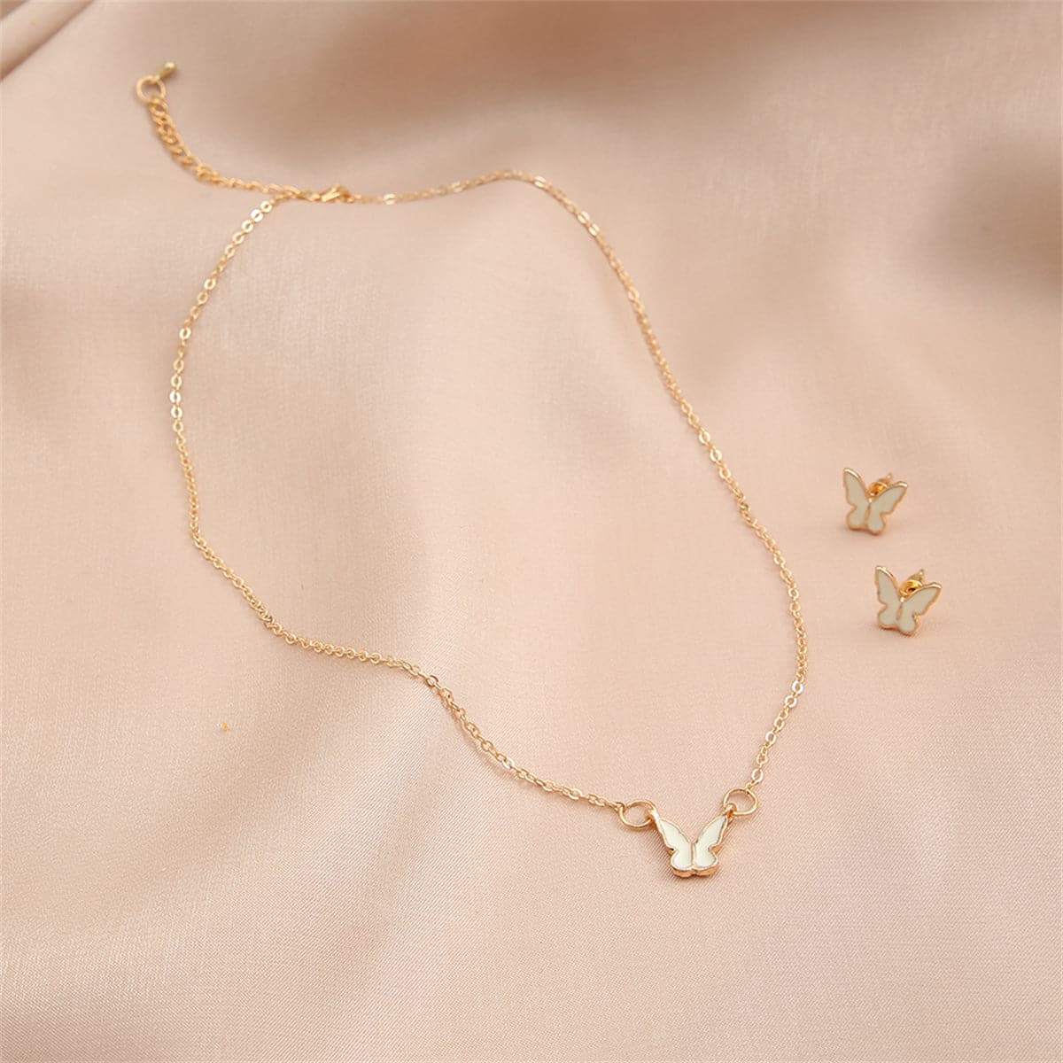 Enamel & Goldtone Butterfly Earring & Necklace Set