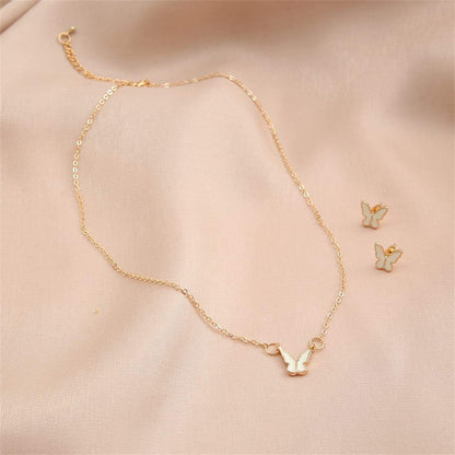 Enamel & Goldtone Butterfly Earring & Necklace Set