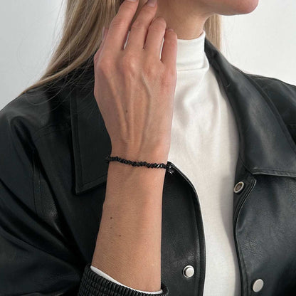 Black Resin & Silvertone Beads Chain Bracelet