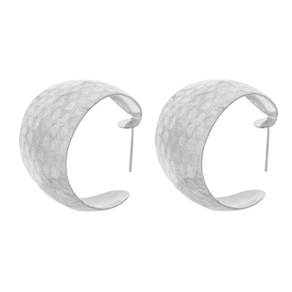 Silvertone Fish Scales C-Huggie Earrings