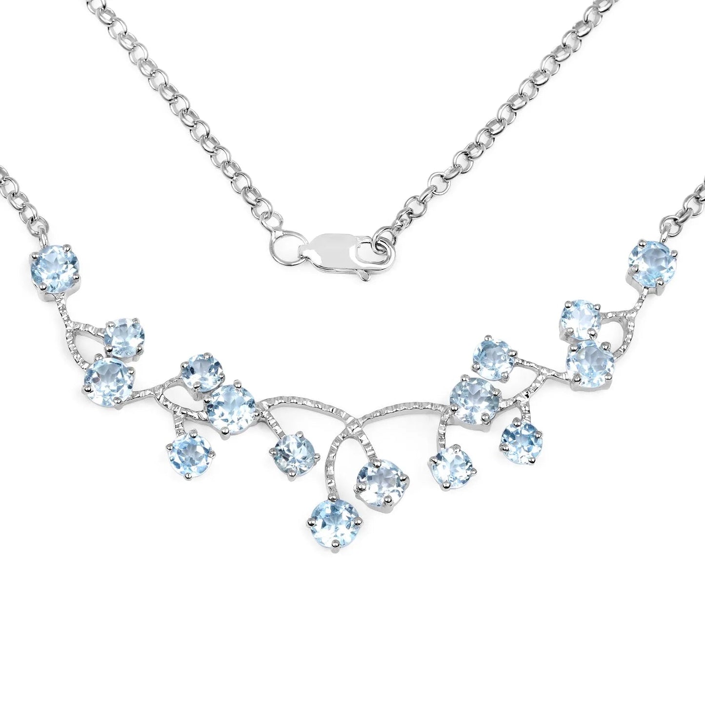 7.36 Ct Round Blue Topaz Prong Silver Bib Cocktail Necklace