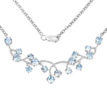 7.36 Ct Round Blue Topaz Prong Silver Bib Cocktail Necklace