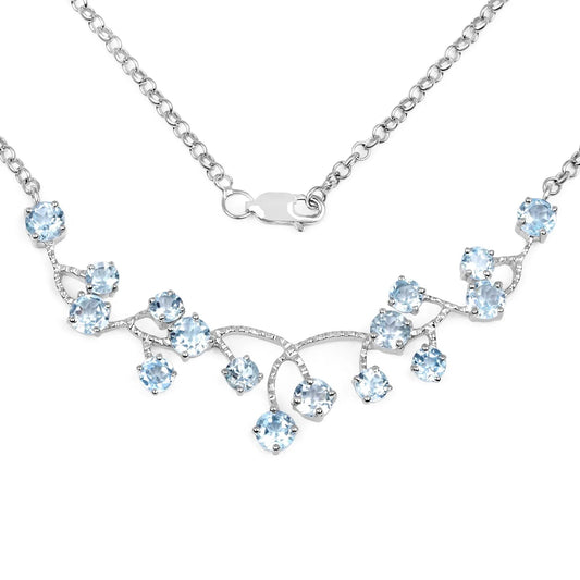 7.36 Ct Round Blue Topaz Prong Silver Bib Cocktail Necklace