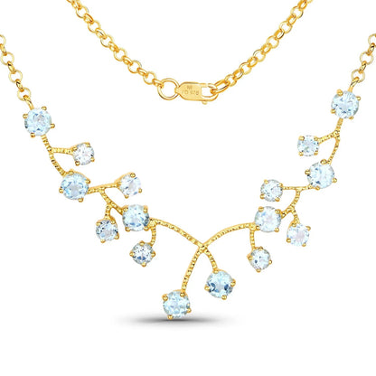 7.36 Ct Round Sky Blue Topaz Prong 18K Gold Plated Silver BIB Rolo Chain Necklace