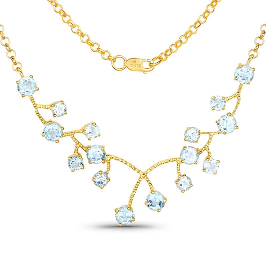 7.36 Ct Round Sky Blue Topaz Prong 18K Gold Plated Silver BIB Rolo Chain Necklace