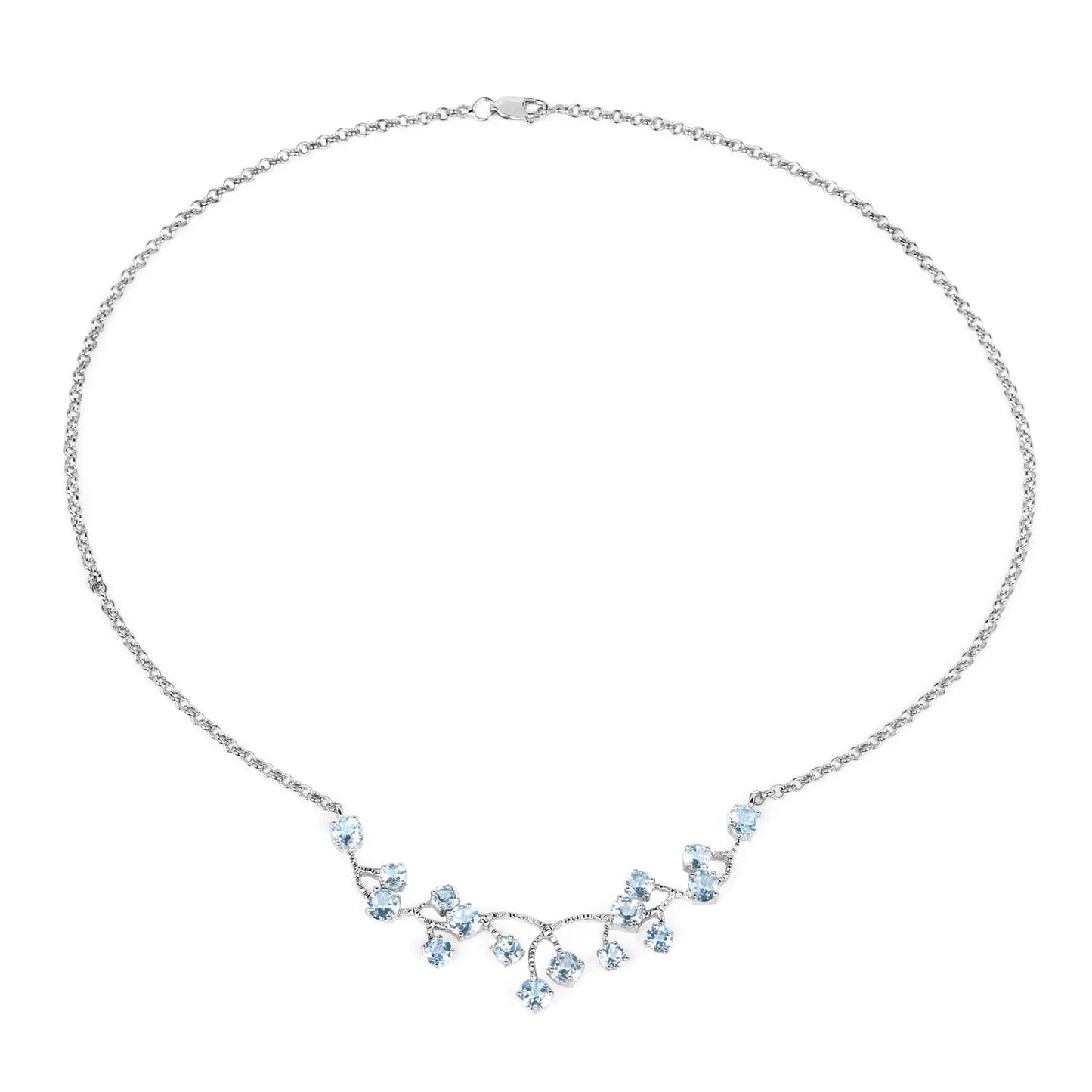 7.36 Ct Round Blue Topaz Prong Silver Bib Cocktail Necklace