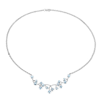 7.36 Ct Round Blue Topaz Prong Silver Bib Cocktail Necklace