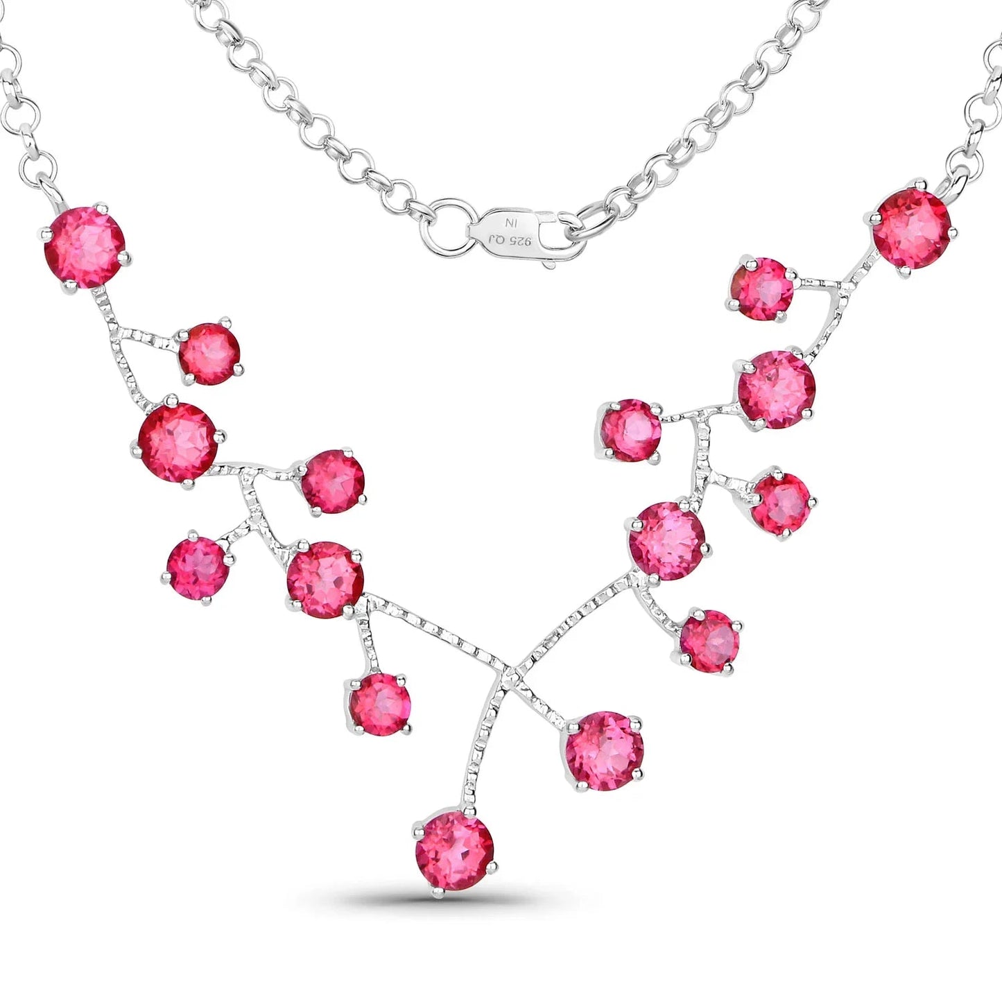 7.92 Ct Round Pink Topaz Prong 18K Gold Plated Silver BIB Rolo Chain Necklace